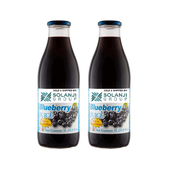 Blueberry Juice Net 33.8 fl.oz (1 Ltr.) - Two (2) Glass Bottles - High in Antioxidants