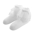 thumbnail image 4 of Sonducket Calcetines de encaje para niña, 2 capas, calcetín tobillero con volantes, calentador de pies de algodón para regalo de baile para niños, Medias Blanco 9-12 años, 4 of 6