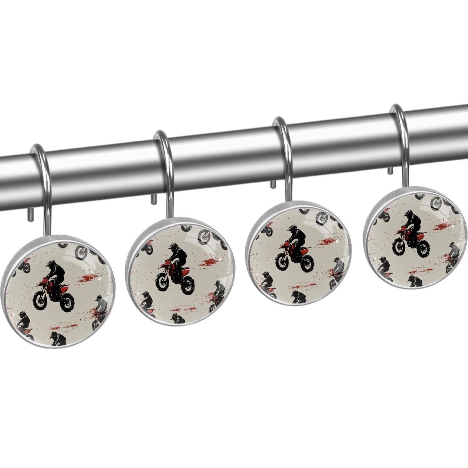 Red Motor Crossing Shower Curtain Hooks Round Crystal Glass, Set of 12 Shower Curtain Rings - Shower Hooks for Curtain Shower Rings