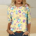 thumbnail image 2 of YanHoo Women Easter 3/4 Sleeve Crewneck Tops Women's Happy Easter Shirt 3/4 Sleeve Funny Graphic Tee Tops Rabbit Egg Graphic Slim Fit Dressy Casual Pullover Blouse, 2 of 6