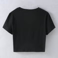 thumbnail image 4 of Womens Tops under $5 Short Sleeve Print Round Neck Short Crop Top Black S, 4 of 6