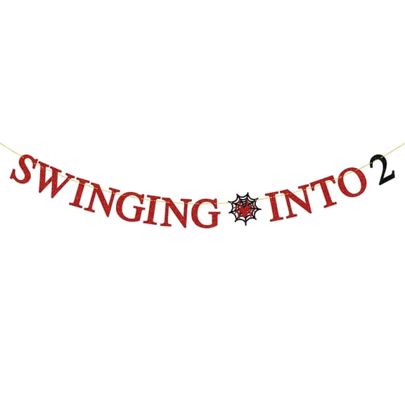 Spider 2nd Birthday Banner,Swinging into 2 Banner,Spider Theme Letters Hanging Signs Second Birthday Party Decorations for Boys Kids Party Supplies