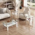 thumbnail image 4 of Set of 2, Modern Tempered Glass Tea Table Coffee Table End Table, Square Table for Living Room, Transparent/White, 4 of 5