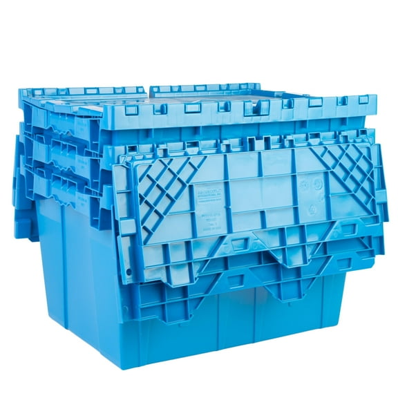 Hudson Exchange 21.9 x 15.2 x 12.8” (3 Pack) Storage Tote Distribution Container with Hinged Attached Lid, Blue