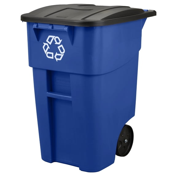 Rubbermaid Commercial Products 50 Gallon Rollout Trash Can, Blue