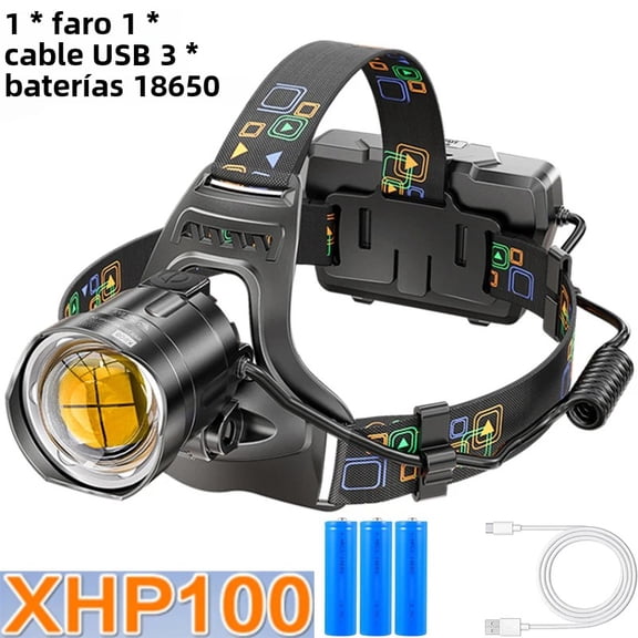 Powerful LED Headlamp XHP90/100 USB Rechargeable Zoomable Waterproof with 18650 Output Super Bright Light for Camping and Fishing Package D