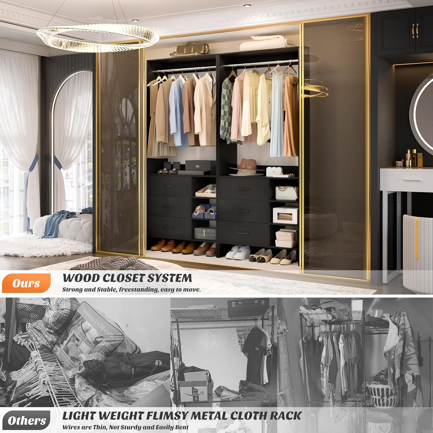 Homieasy 30'' W Closet System with Wooden Drawers, Black - Walmart.com
