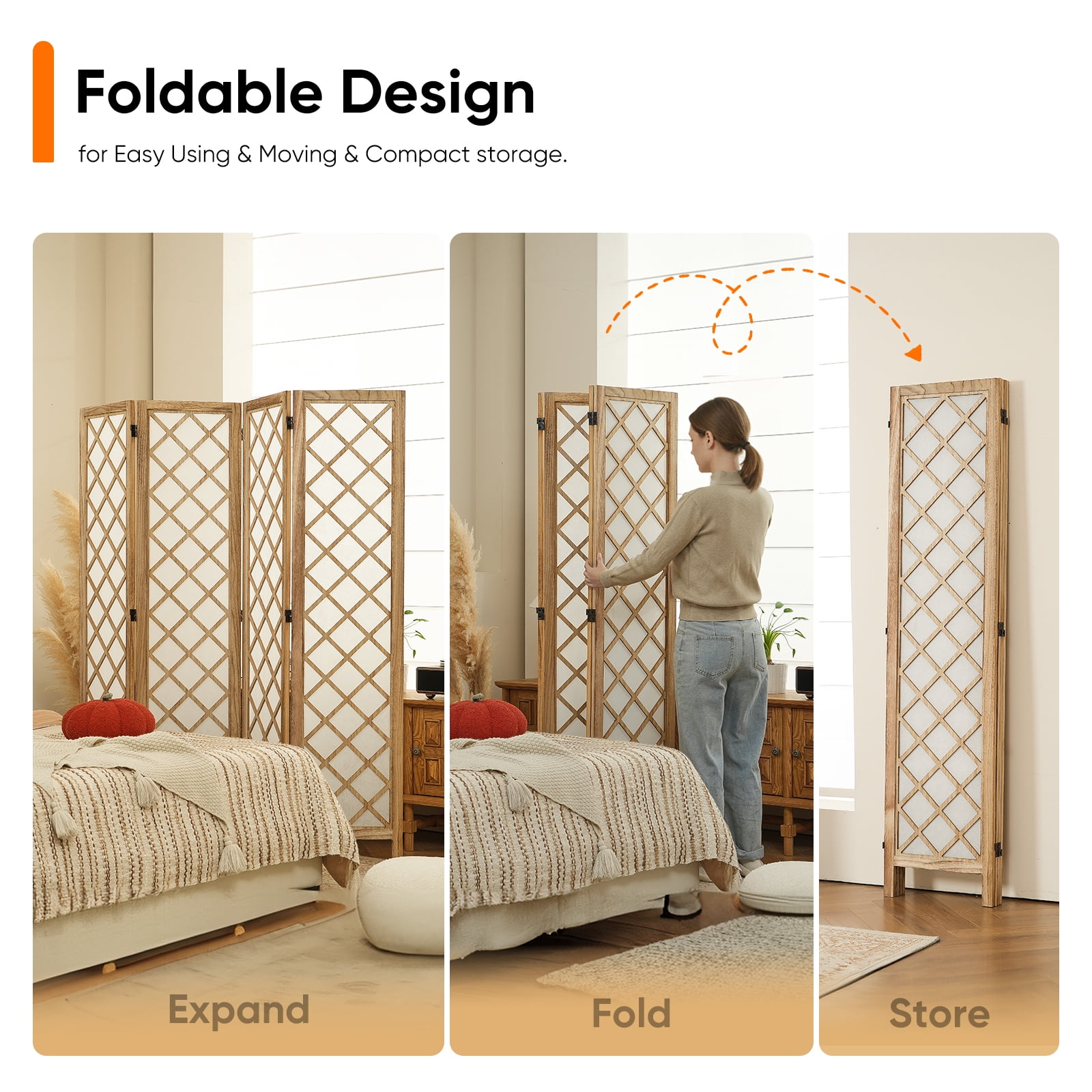 Jostyle 4/6 Panel Room Divider Privacy Screen - Foldable Partition Wood Frame