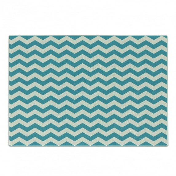 Seafoam Cutting Board, Abstract Geometric Stripes with Chevron Zigzag Arrangement Vintage Inspirations, Decorative Tempered Glass Cutting and Serving Board, Small Size, Beige Seafoam, by Ambesonne