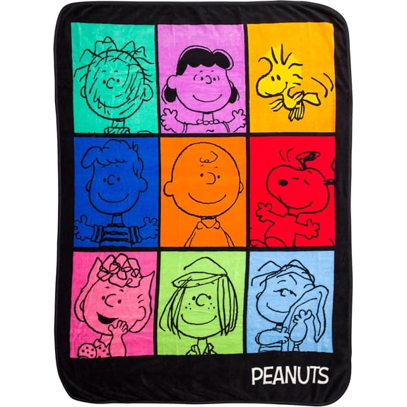 Silver Buffalo Peanuts Multicolor Character Grid Fleece Throw Blanket - 45 x 60 Inches | Soft and Cozy Blanket