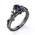 thumbnail image 3 of Prong Setting 1.25 Carat Ovate Lab Created Alexandrite and Moissanite Leaf Design Wedding Ring Set in 18K Black Gold Plating over Silver, 3 of 4