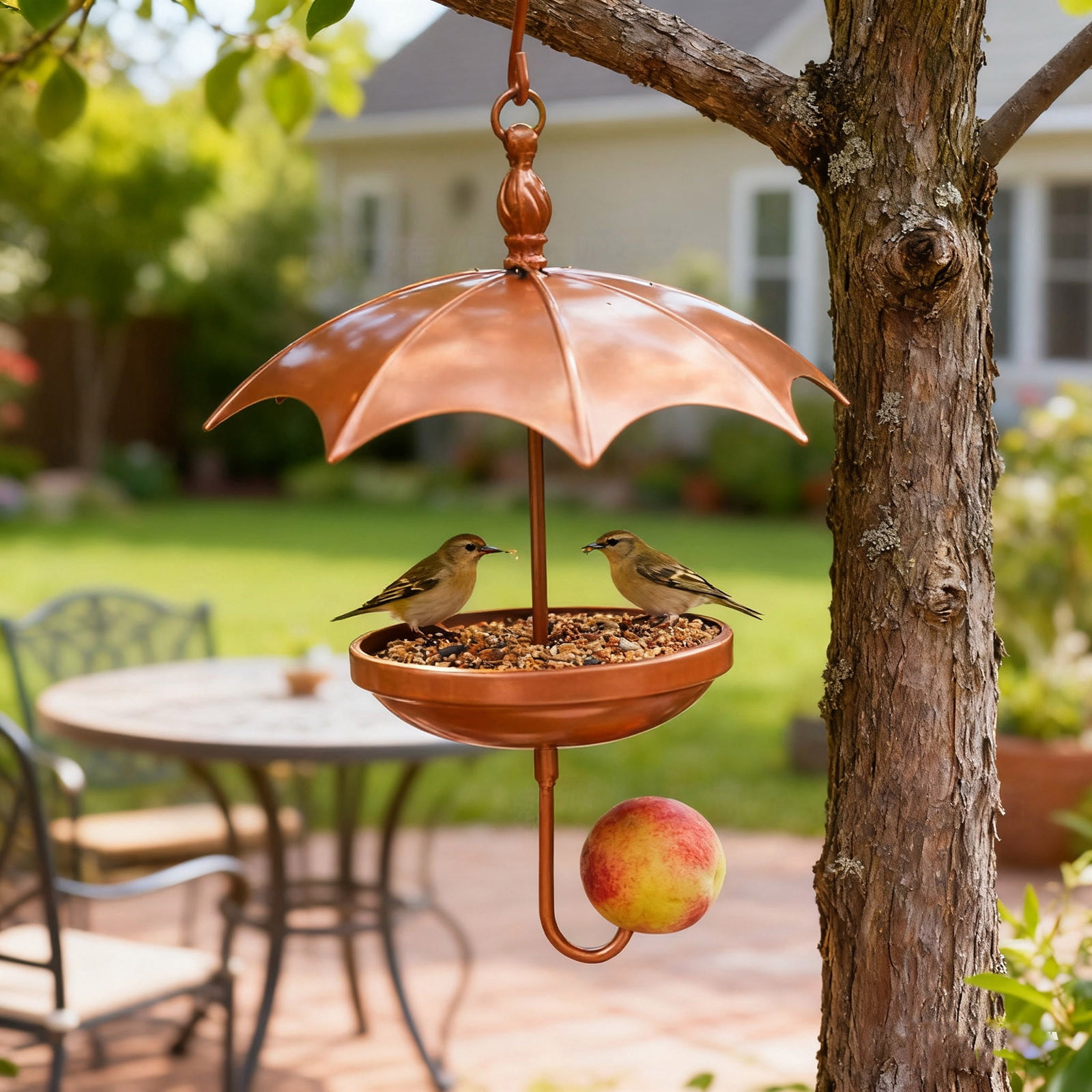 Bxaolu Solar Bird Feeders for Outdoors - Vintage Metal Small Wild Bird Feeder for Outside Hanging, Gift Ideas for Garden Yard Seeds, Khaki