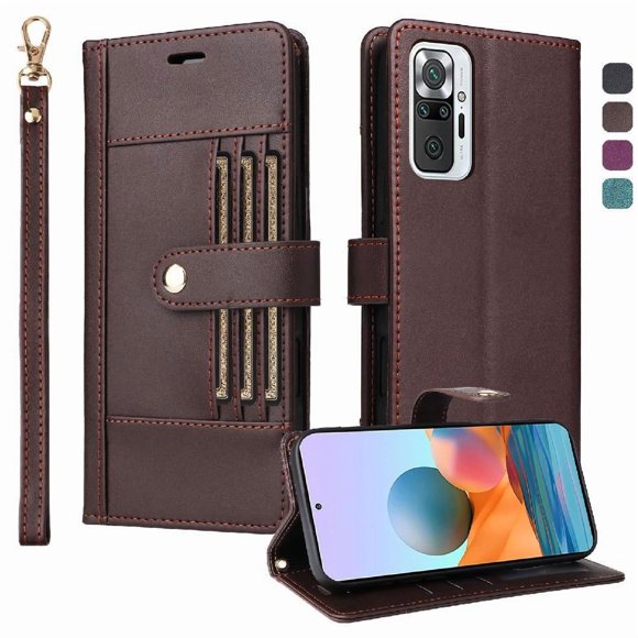 FOXDOCK Funda tipo Cartera para Xiaomi Redmi Note 10 Pro 4G – Cubierta de Cuero PU con Múltiples Ranuras, Bolsillo para Efectivo y Correa de Muñeca