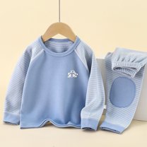 SYMOID Boys Thermal Underwear Set 100% Cotton Kids Long Johns Soft Warm Base Layer with Knee Patches Blue,Size 2 T