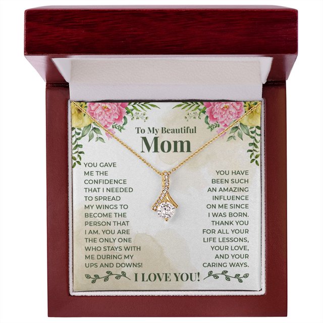 To My Beautiful Mom You Have Been Such an Amazing Influence Alluring Ribbon Necklace Message Card
