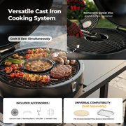 Brand Man 22 Kamado Charcoal Smoker Grill with Rolling Cart, Warming Rack, Pizza Stone & Vegetable Basket for Outdoor BBQ
