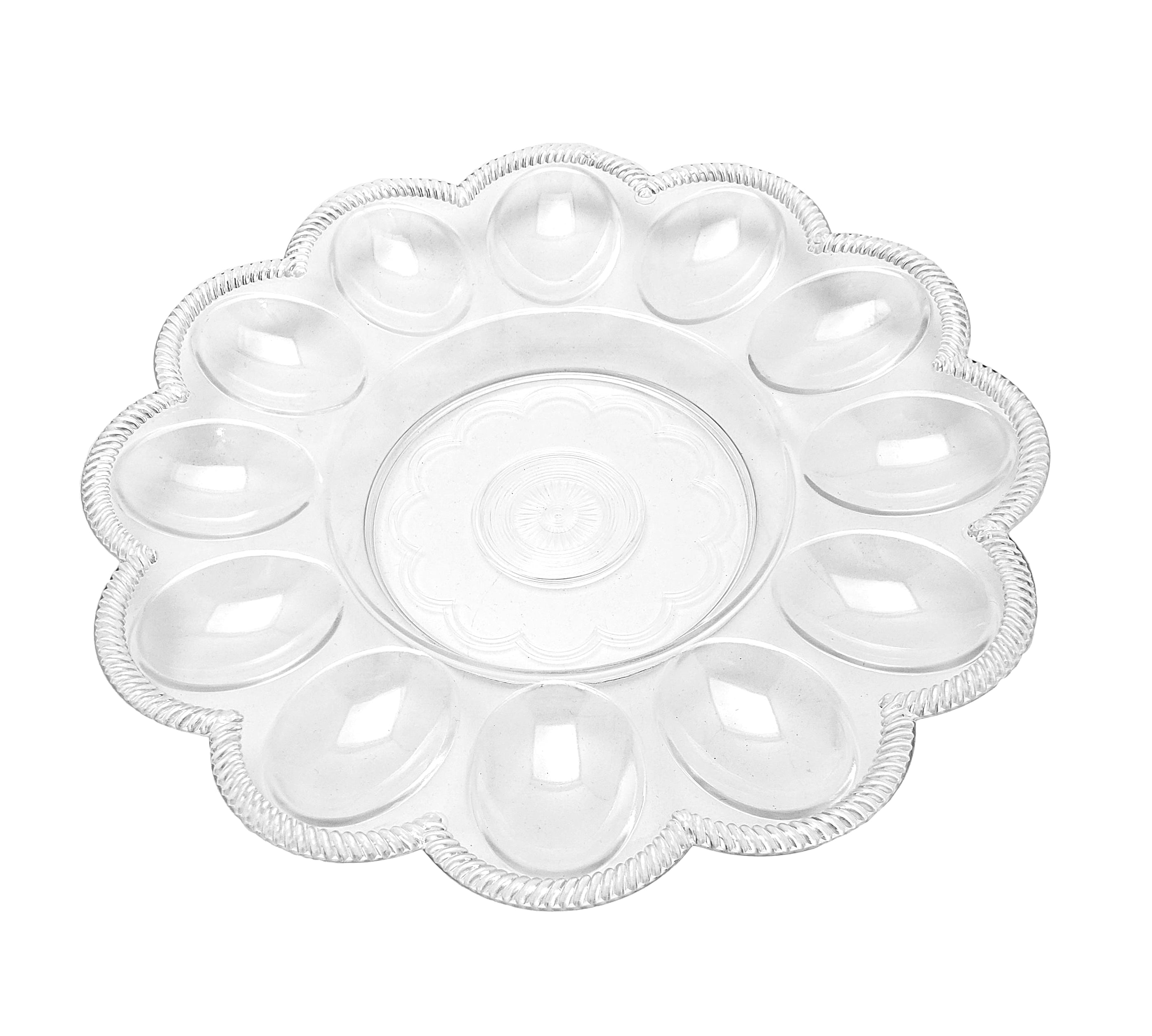 4 Egg Serving Clear Plastic Platters 9in dia. with 12 wells for deviled