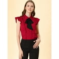 thumbnail image 3 of INSPIRE CHIC Women's Ruffle Bow Tie Chiffon Top Peter Pan Collar Button Down Shirts, 3 of 6