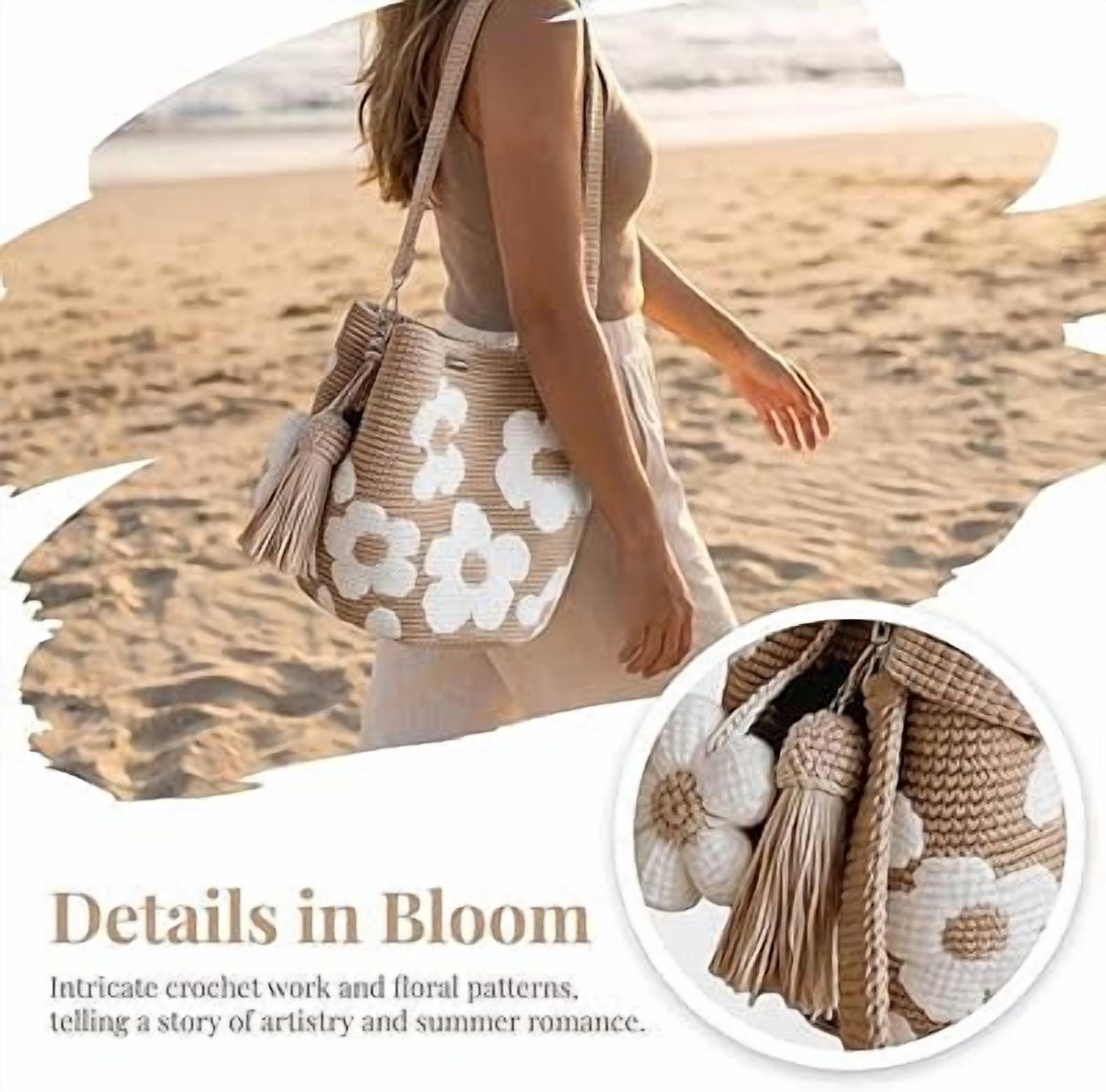 Crochet Flower Tote Bag, Knit Shoulder Bag