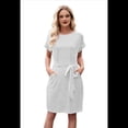 thumbnail image 2 of Vestido Camisero de Verano A Rayas de Corta para Mujer, Informal, con Lazo en la Cintura y Bolsillos, Gris , Talla XL, 2 of 9