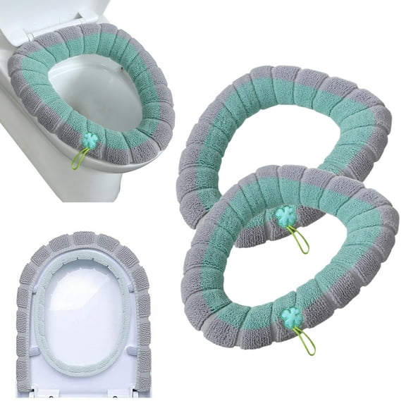 Bxaolu Soft Toilet Seat Cover - Thick Fabric Toilet Seat Warmer for Round & Elongated 14x18" Toilet Seats - Reusable, Machine Washable, Easy-Install - 2PCS, Green