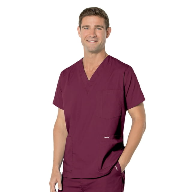 Landau Essentials 5 Pocket Scrub Top for Men's: Classic Relaxed Fit, V-Neck Durable Medical 7489