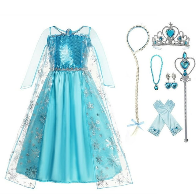 HAWEE Costume de Princesse Elsa pour Filles Reine des Neiges Déguisement de Fête Cosplay Robe de Fantaisie