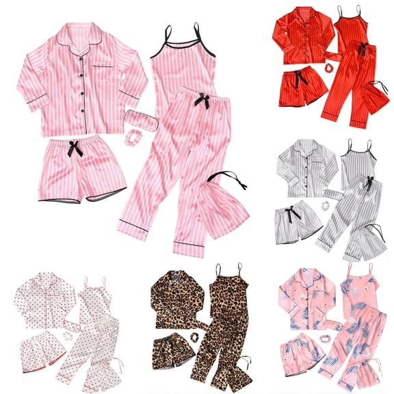 XIYON Girls Pajamas Set Leopard Print 7 Pcs Sleepwear Loungewear Outfit For Kids Comfortable Homewear Classic 10-11 Years