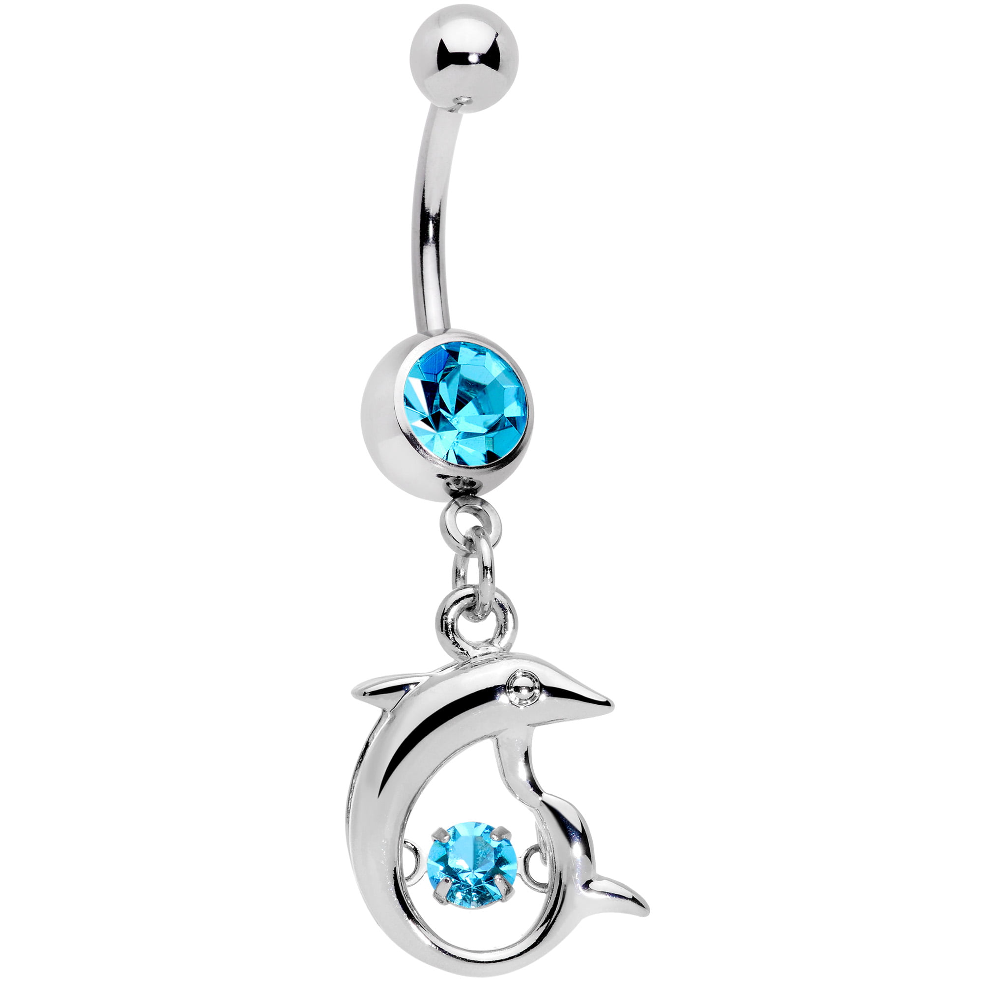 Surgical Steel Gold PVD CZ Stone Dolphin Belly Ring 
