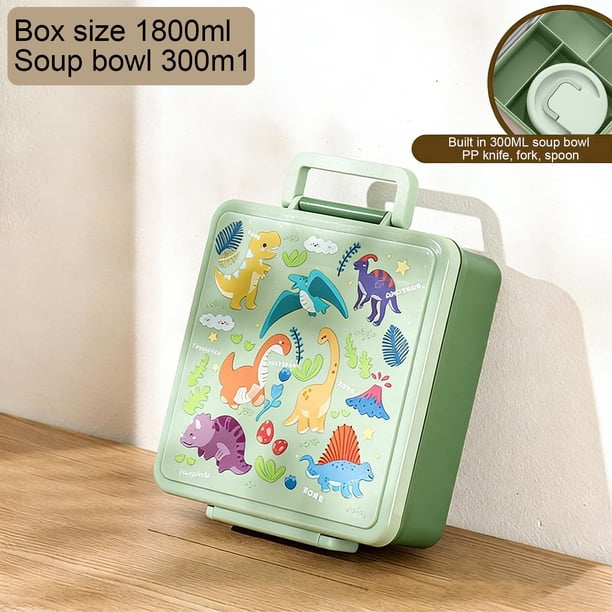 Fiambrera con compartimentos divididos y asa portátil | Recipiente para picnic de viaje con cubiertos y tazón para sopa | Recipiente sellado a prueba de fugas para el hogar, la escuela y la oficina.