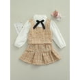 thumbnail image 3 of Toddler Girls 3Pcs Winter Clothes Long Sleeve Shirt Plaid Vest Elastic Waist Ruffle Plaid Skirt Set, 3 of 7