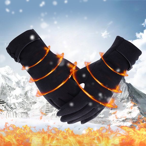 Naughtyhood Women's Gloves Fall And Winter Fashionable Solid Color Plush Thickened Cold Windproof And Warm Screen Gloves Dual-Layer Elastic Thermal Mitten