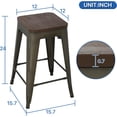 thumbnail image 7 of Dkelincs 24 inch Metal Bar Stools Set of 4 Stackable Backless Counter Height Kitchen Dining Bar Chair Wood Seat, Bronze, 7 of 7