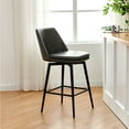 thumbnail image 3 of CHITA 27 inch Counter Height Swivel Bar Stools Low Back Set of 2, Metal Base, Faux Leather in Retro Gray, 3 of 10