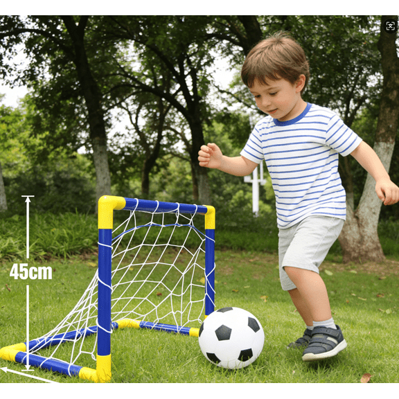 Portable Kids Football Goal Set With Ball & Pump, Easy No-Tool Assembly, Indoor Outdoor Play Toy For Ages 3