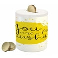 thumbnail image 1 of Saying Piggy Bank, Circular Color Splash Outspread Brushstrokes with Inspirational Words Valentines Concept, Ceramic Coin Bank Money Box for Cash Saving, 3.6" X 3.2", Yellow, by Ambesonne, 1 of 4
