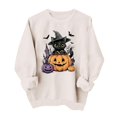 thumbnail image 2 of Gamivast Halloween Graphic Pullover Sweatshirts for Women Cute Cat In Pumpkin Print Long Sleeve Fall Tops Lightweight Comfortable Crewneck Casual Novelty Jumper Shirt Beige XL, 2 of 6