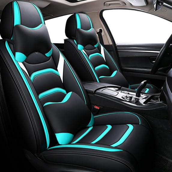 5 Seat 3D Luxury Car PU Leather Full Surround Car Seat Cover Cushion Set + Pillows for Sedan SUV Van Car Truck
