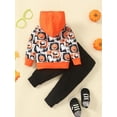 thumbnail image 3 of Toddlers Kids Halloween Outfits Set Long Sleeve Hooded Sweatshirt + Casual Pumpkin Pants 2 Piece Clothing Sets, 3 of 9