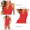 thumbnail image 3 of Women Swimsuit One Piece Pure Colour Backless V Neck Monokini Swimwear for Beach Summer Red XL, 3 of 4