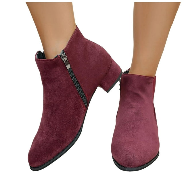 Rokment Womens Dress Boots Fall Winter Stylish Solid Color Casual Pointed Toe Side Zipper Chunky Mid Heel Short Ankle Booties for Ladies Work