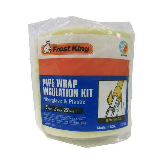 1 Pc, Frost King 6 In. W X 25 Ft. L 1.6 Unfaced Fiberglass Pipe Insulation Wrap Roll 12.5 Sq Ft