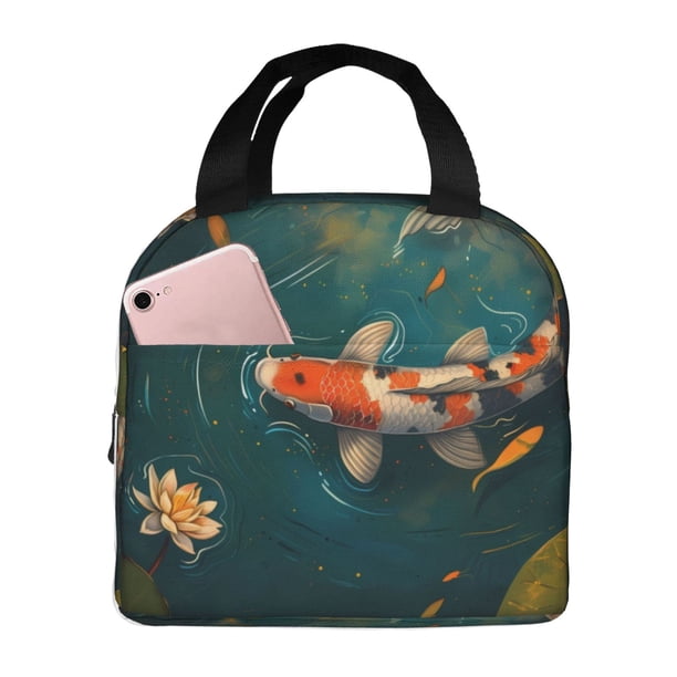 Easygdp Koi Pond Lilies Bolsa Térmica Premium - Tela Oxford Impermeable, Gran Capacidad, Bolsillo Frontal, Unisex para Trabajo, Escuela, Actividades al Aire Libre y Picnics