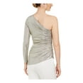 thumbnail image 2 of ADRIANNA PAPELL Womens Gold Textured Glitter Ruched Asymmetrical Hem Long Sleeve Asymmetrical Neckline Party Blouse 16, 2 of 5