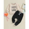 thumbnail image 2 of Wassery Baby Boys Girls Fall Outfits Clothes 6M 12M 18M 24M 3T Kids Boys Girls Long Sleeve Letter Print Sweatshirt and Long Pants Casual Autumn Clothing for Toddler Boys Girls, 2 of 9
