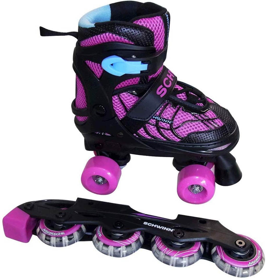 Schwinn Girls Adjustable 2in1 Quad/Inline Skate, Size 58, Black