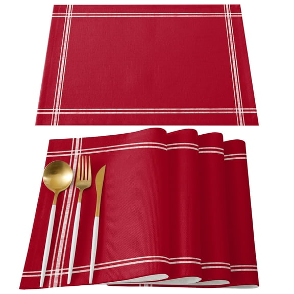 Pure Red Placemats Set of 6, Simple Solid Color Placemats for Dining Table, Place Mats for Kitchen Tabletop, Waterproof Wipeable Dining Table Mats Set