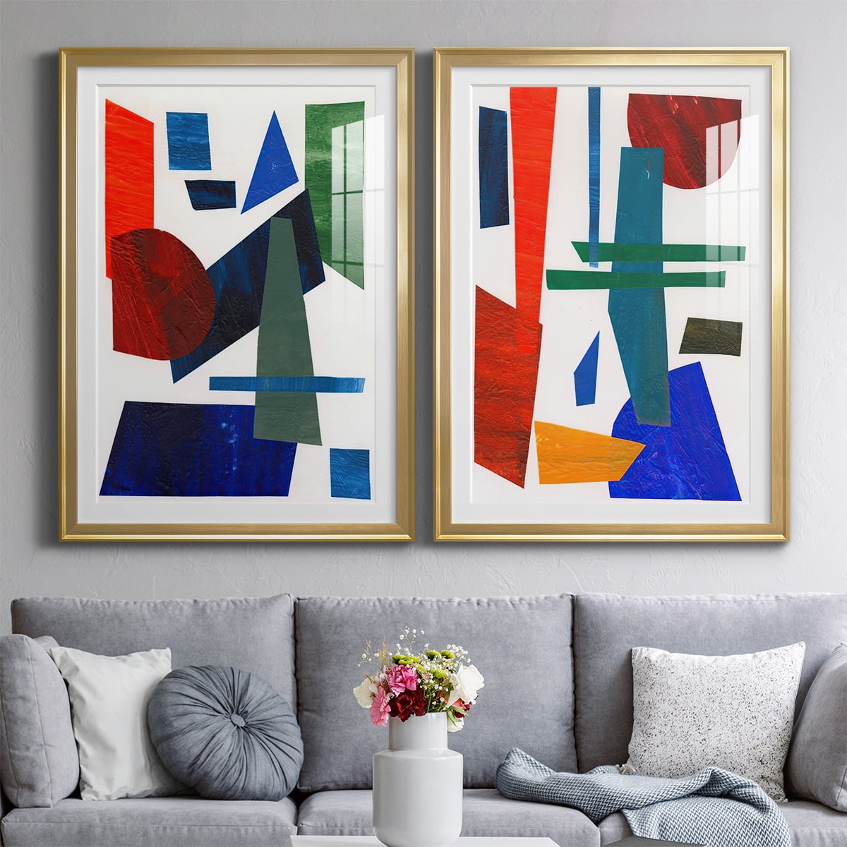 Wexford Home Colorful Shapes III Premium Framed Print, 18.5" x 24.5" - Ready to Hang, Gold (Set of 2)