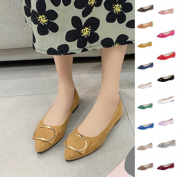 Purcolt Womens Faux Suede Buckle Flats Dressy Casual Pointed Toe Slip On Ballet Shoes Comfort Elegant Soft Sole Dress Shoes Dailywear for Business Work Office