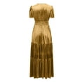 thumbnail image 5 of pimelu Dresses for Women Womens Dresses Party Comfy Gold Velvet Elastic Waist Pleated Swing Pocket Dress Summer Fashion Solid Short Sleeve V-Neck Ladies Long Dress, 5 of 6